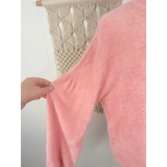 Sanctuary Pink Eyelash Knit Mock Neck Sweater Womens Medium Plush Popover - Picture 4 of 8